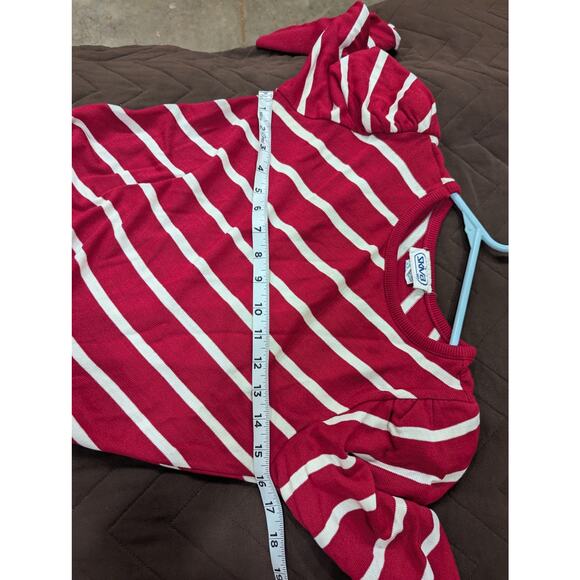 Vintage mutton sleeve magenta and white striped crew neck knit blouse - Picture 4 of 14